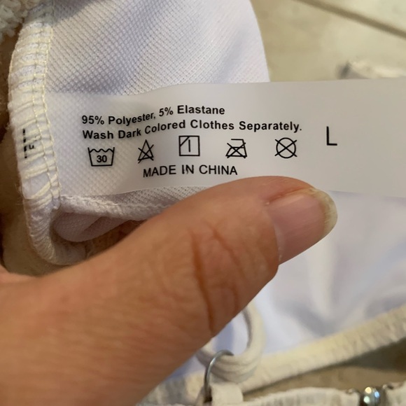 💜 Cream Textured Bikini Swimsuit Set Size L with Pearl Body Chain - Picture 5 of 10